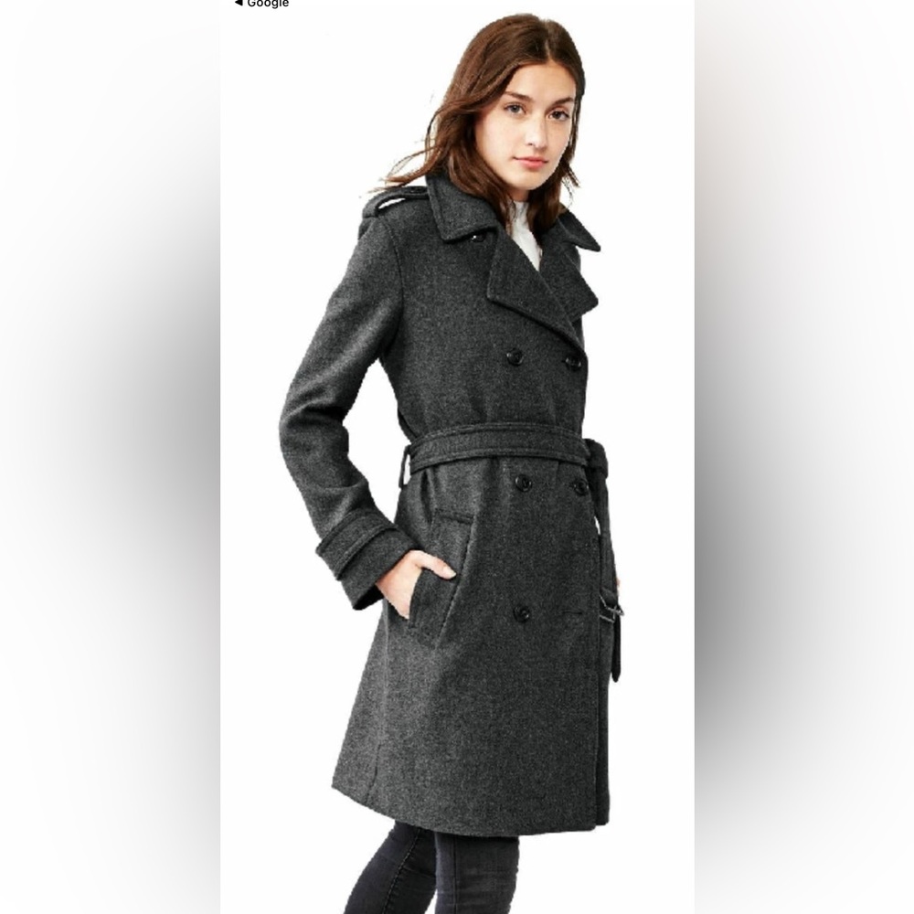 GAP Charcoal Grey Double-Breasted Coat Wool Blend Woman’s Size XS Trench
